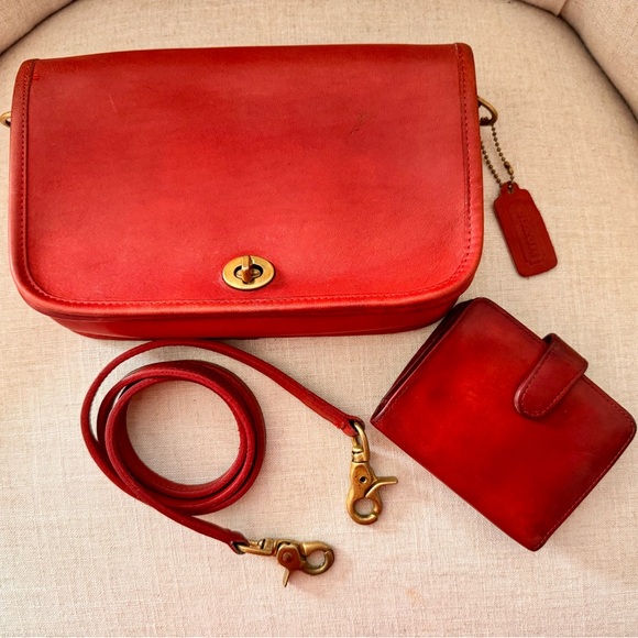 Coach Handbags - Coach vintage convertible Red Leather Crossbody Bag and Wallet Set